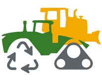 Grünes und gelbes Symbol der nachverfolgten Ausrüstung mit Recycling-Dreieck anstatt einer Radspur.