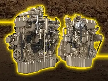 Die John Deere Industriemotoren JD5 und JD8 der nächsten Generation vor felsigem Gelände.